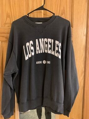 Anine Bing Charcoal Crewneck with White 'Los Angeles' Print